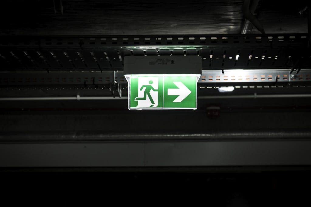 Green and White Exit Way Sign